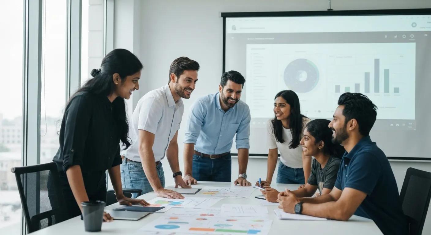 Team collaboration in a digital marketing agency showcasing teamwork and innovation
