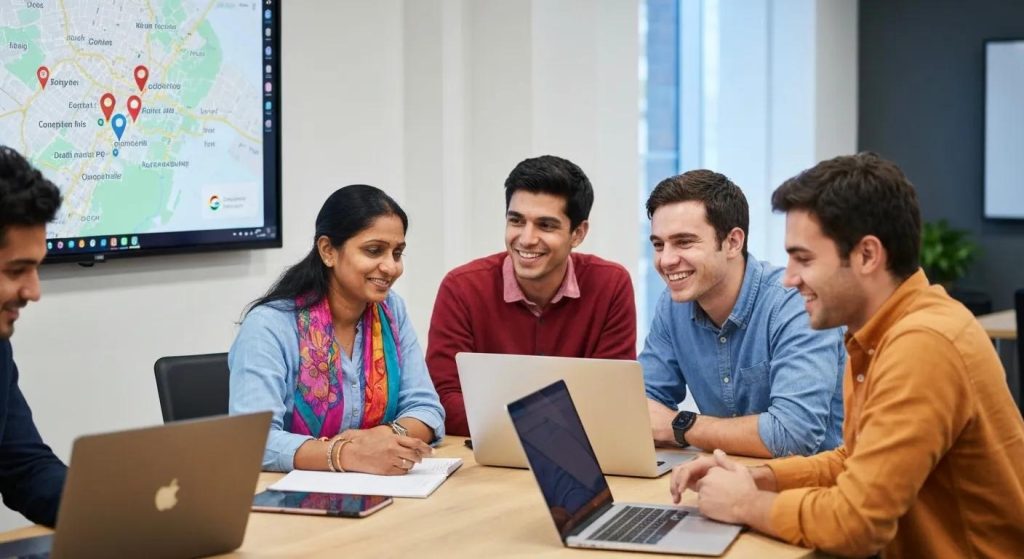 Local Sydney business owners collaborating on Google Ads strategies, highlighting community and local focus