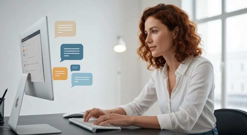 Social media manager engaging with online community and managing content schedule