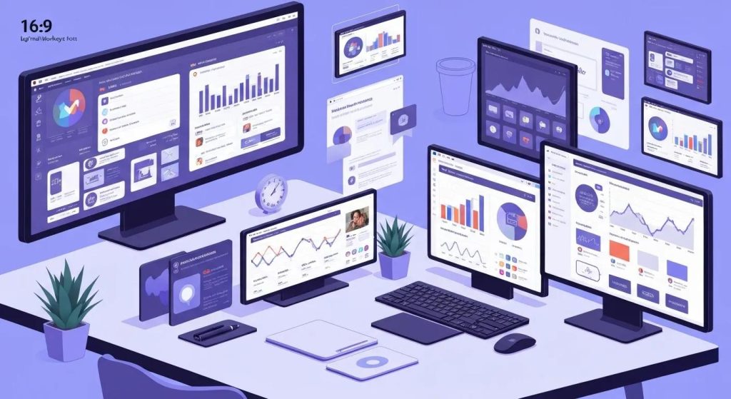Digital marketing workspace showcasing tools and resources for comprehensive service offerings
