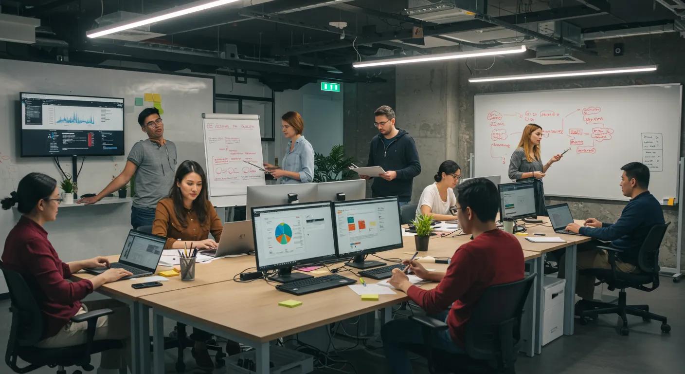 Team collaboration in a digital marketing agency showcasing teamwork and innovation