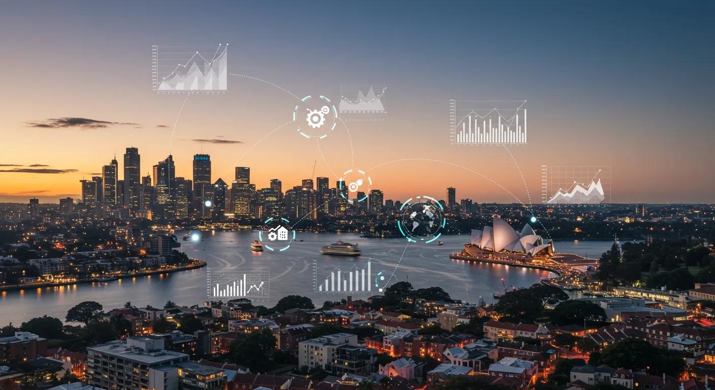 Sydney cityscape with digital marketing elements representing local business growth