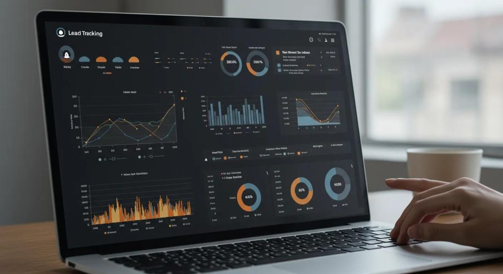 CRM dashboard displaying lead tracking metrics in a professional setting