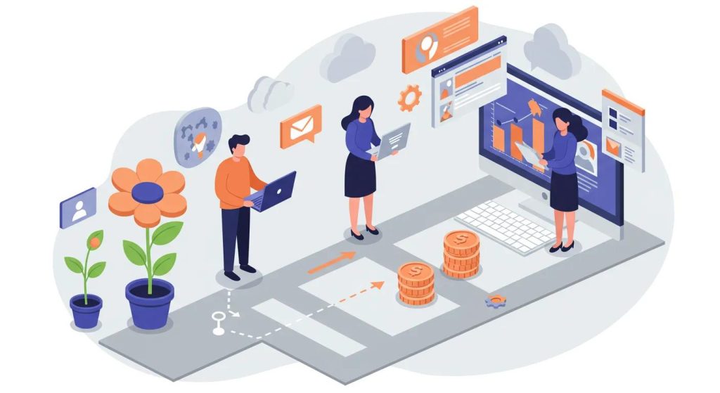 Illustration of the partnership journey in digital marketing showcasing growth and collaboration