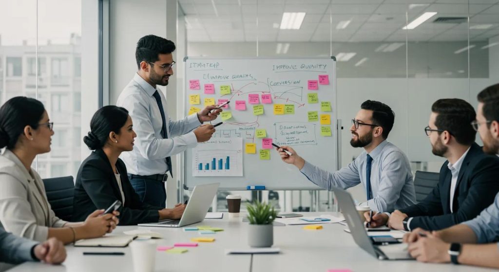 Team discussing strategies to improve lead quality and conversion rates