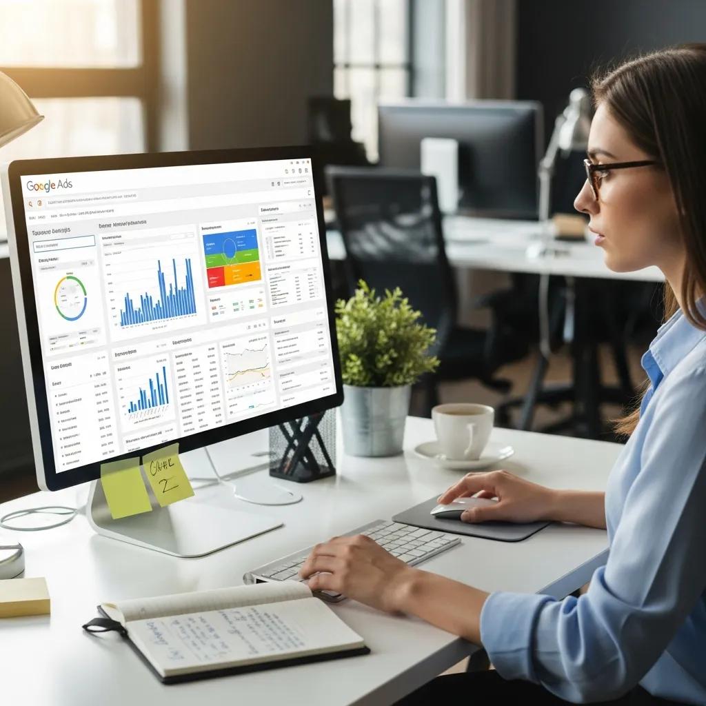 PPC specialist reviewing campaign data on a laptop