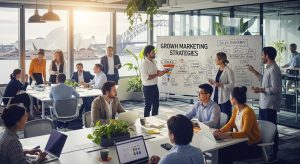 Diverse professionals collaborating in a modern office, emphasizing growth marketing strategies in Sydney