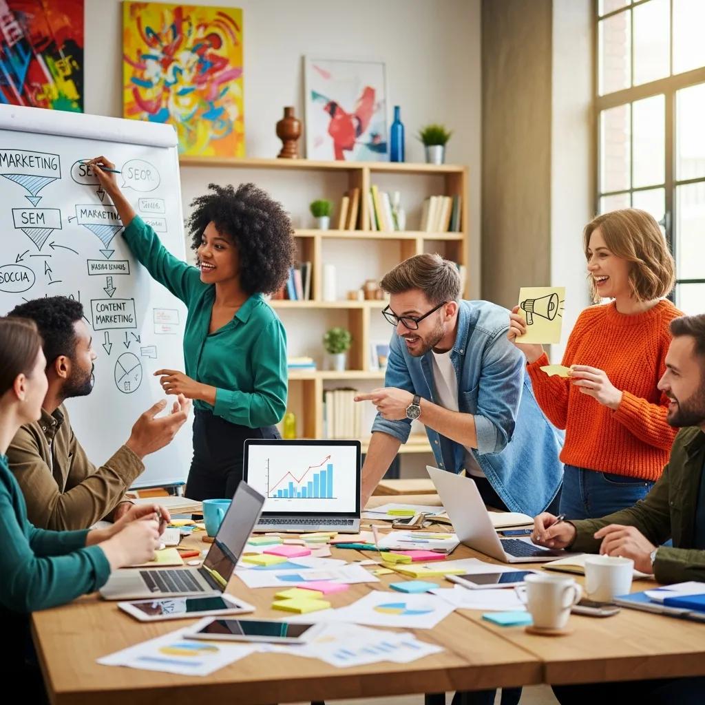 Team brainstorming customer acquisition tactics in a creative Sydney workspace