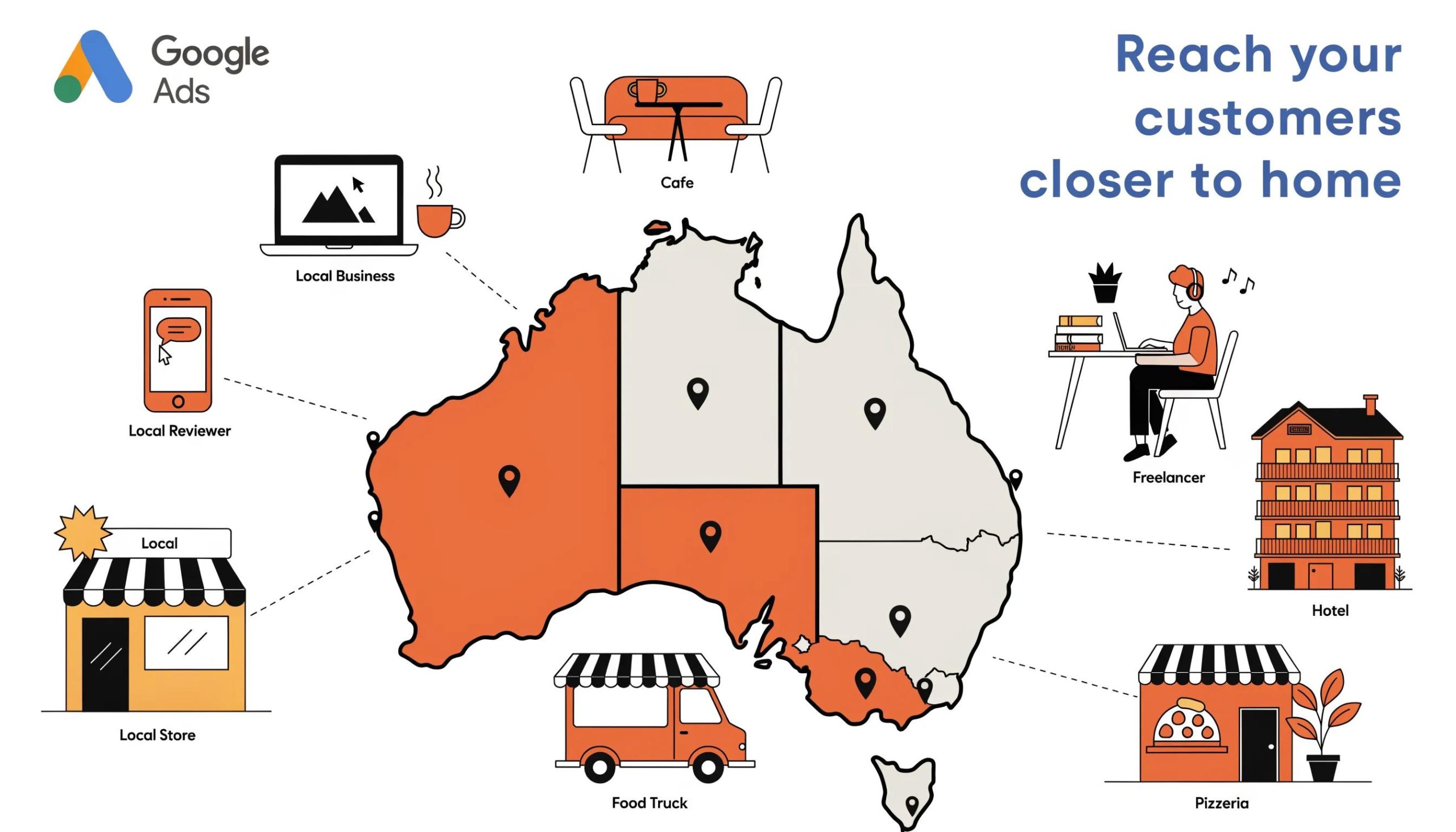 Map of Australia indicating localized Google Ads strategies for businesses